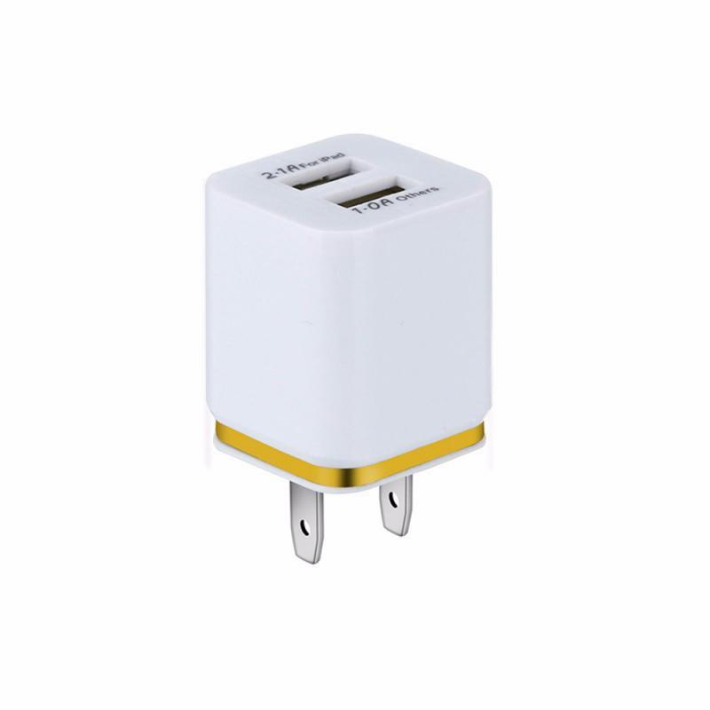 JMT-042250 Dual USB Mobile Phone Charger - Electroplating in Gold, Silver, Orange, Blue, or Purple, 5V 2.1A Output with Short-Circuit Protection