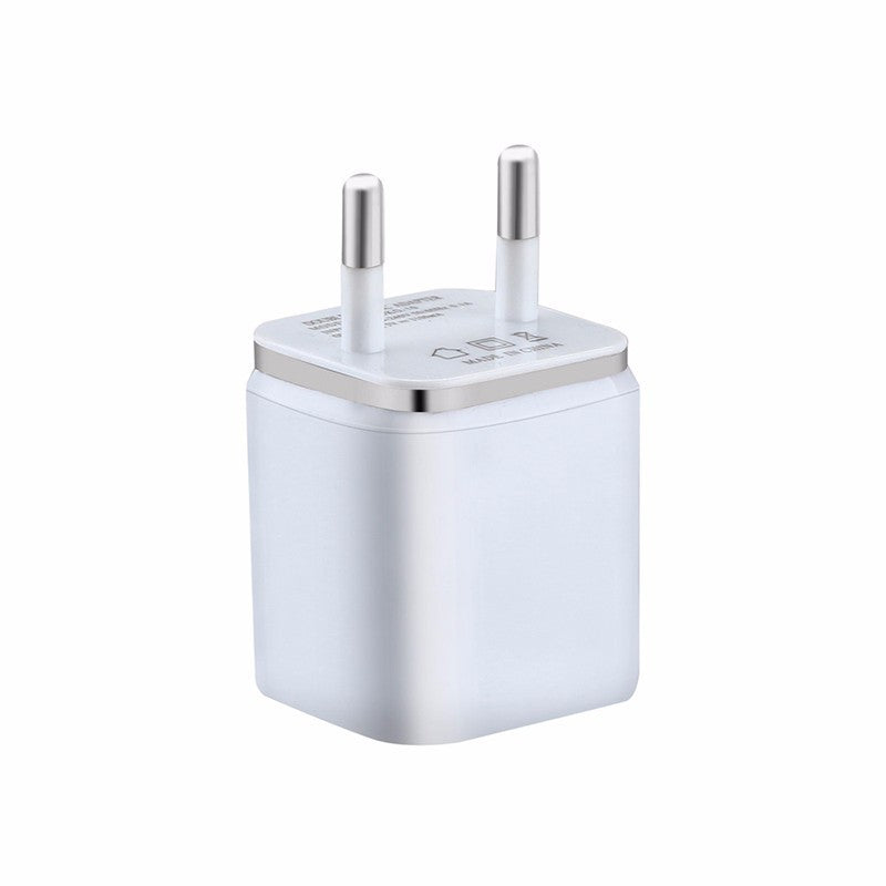 JMT-042250 Dual USB Mobile Phone Charger - Electroplating in Gold, Silver, Orange, Blue, or Purple, 5V 2.1A Output with Short-Circuit Protection