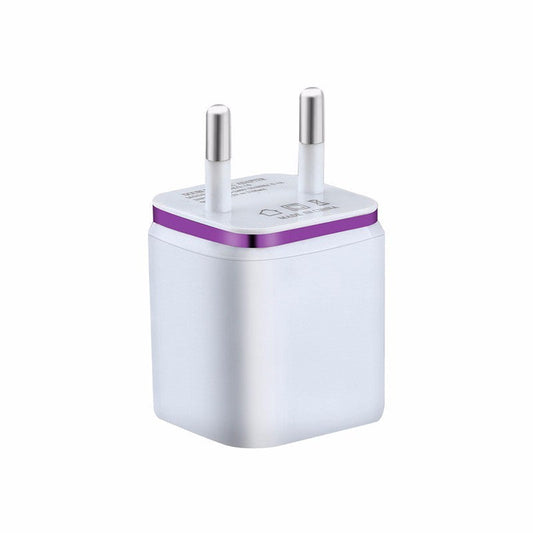 JMT-042250 Dual USB Mobile Phone Charger - Electroplating in Gold, Silver, Orange, Blue, or Purple, 5V 2.1A Output with Short-Circuit Protection