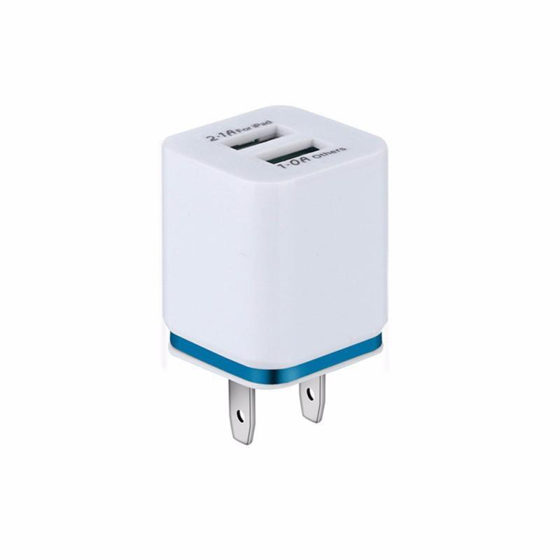 JMT-042250 Dual USB Mobile Phone Charger - Electroplating in Gold, Silver, Orange, Blue, or Purple, 5V 2.1A Output with Short-Circuit Protection