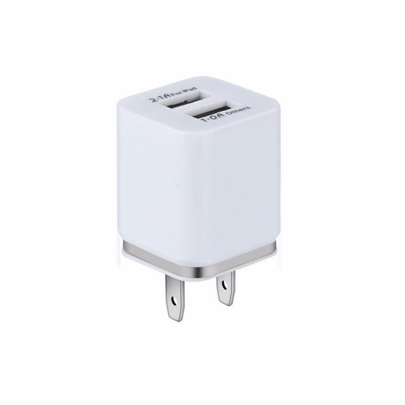 JMT-042250 Dual USB Mobile Phone Charger - Electroplating in Gold, Silver, Orange, Blue, or Purple, 5V 2.1A Output with Short-Circuit Protection