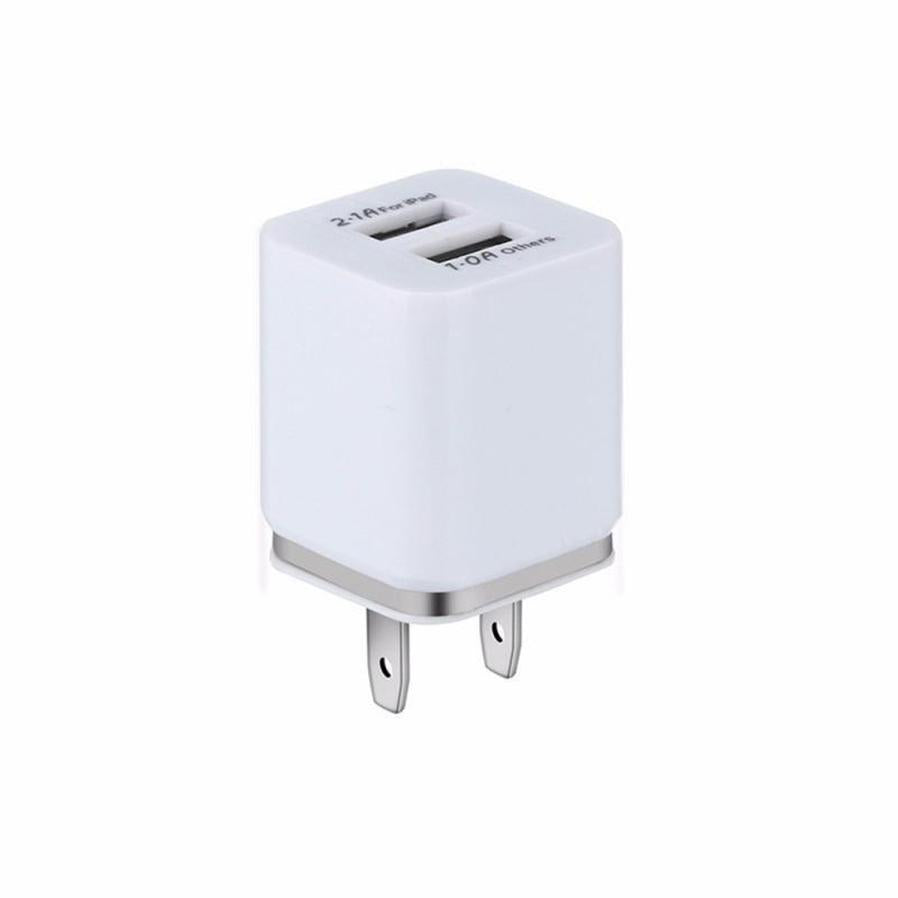 JMT-042250 Dual USB Mobile Phone Charger - Electroplating in Gold, Silver, Orange, Blue, or Purple, 5V 2.1A Output with Short-Circuit Protection