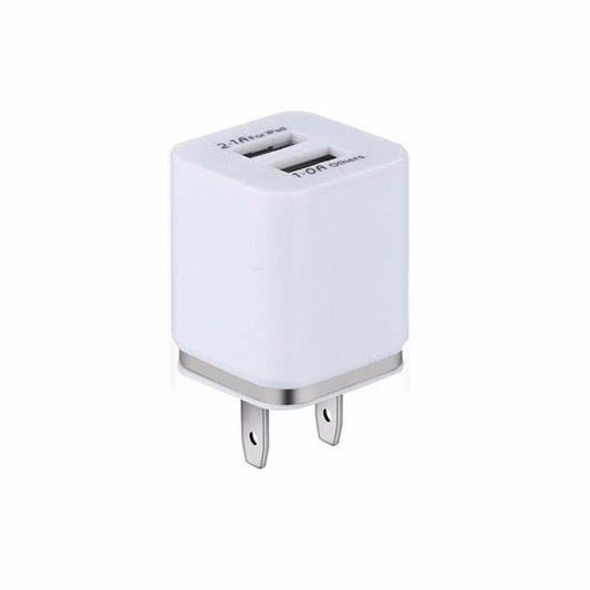 JMT-042250 Dual USB Mobile Phone Charger - Electroplating in Gold, Silver, Orange, Blue, or Purple, 5V 2.1A Output with Short-Circuit Protection