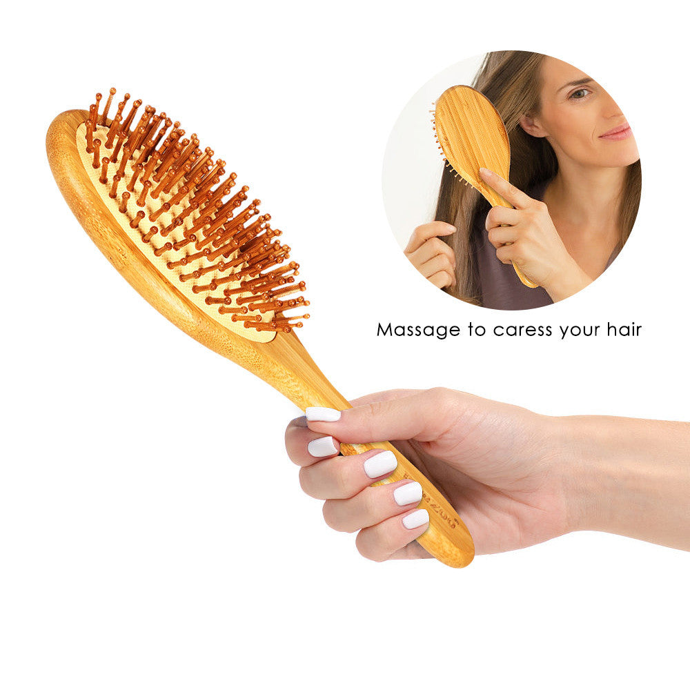 JMT-042442 Airbag Massage Wooden Comb with Antibacterial Bamboo Bristles for Scalp Health and Hair Growth