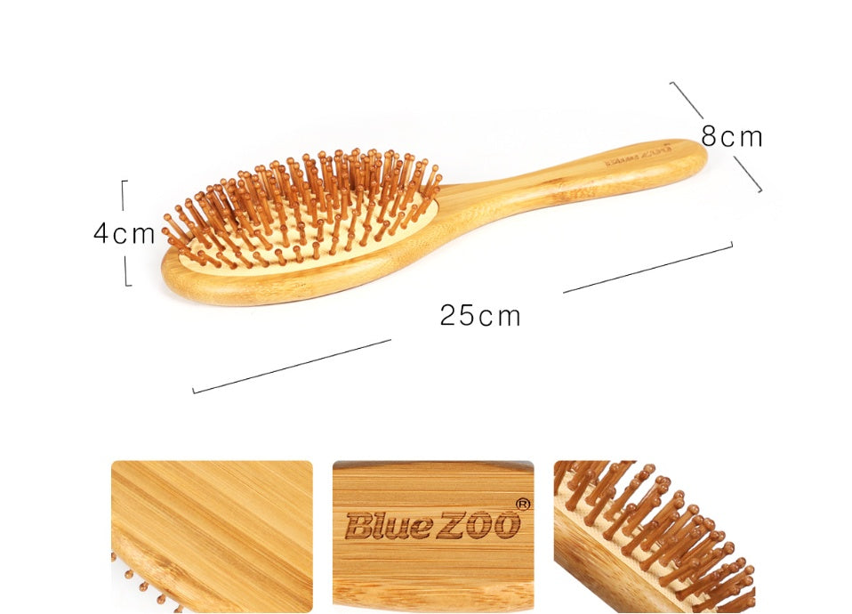 JMT-042442 Airbag Massage Wooden Comb with Antibacterial Bamboo Bristles for Scalp Health and Hair Growth
