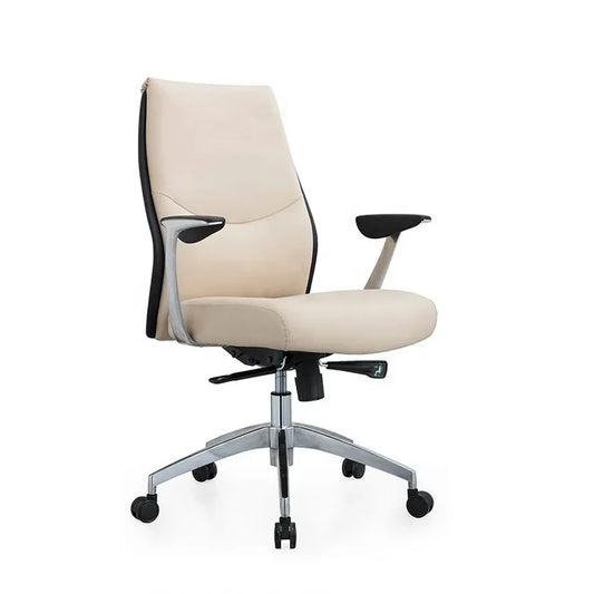 JMT-042826 Elegant Beige Swivel Office Chair with Genuine Leather Upholstery and Modern Design JA-08