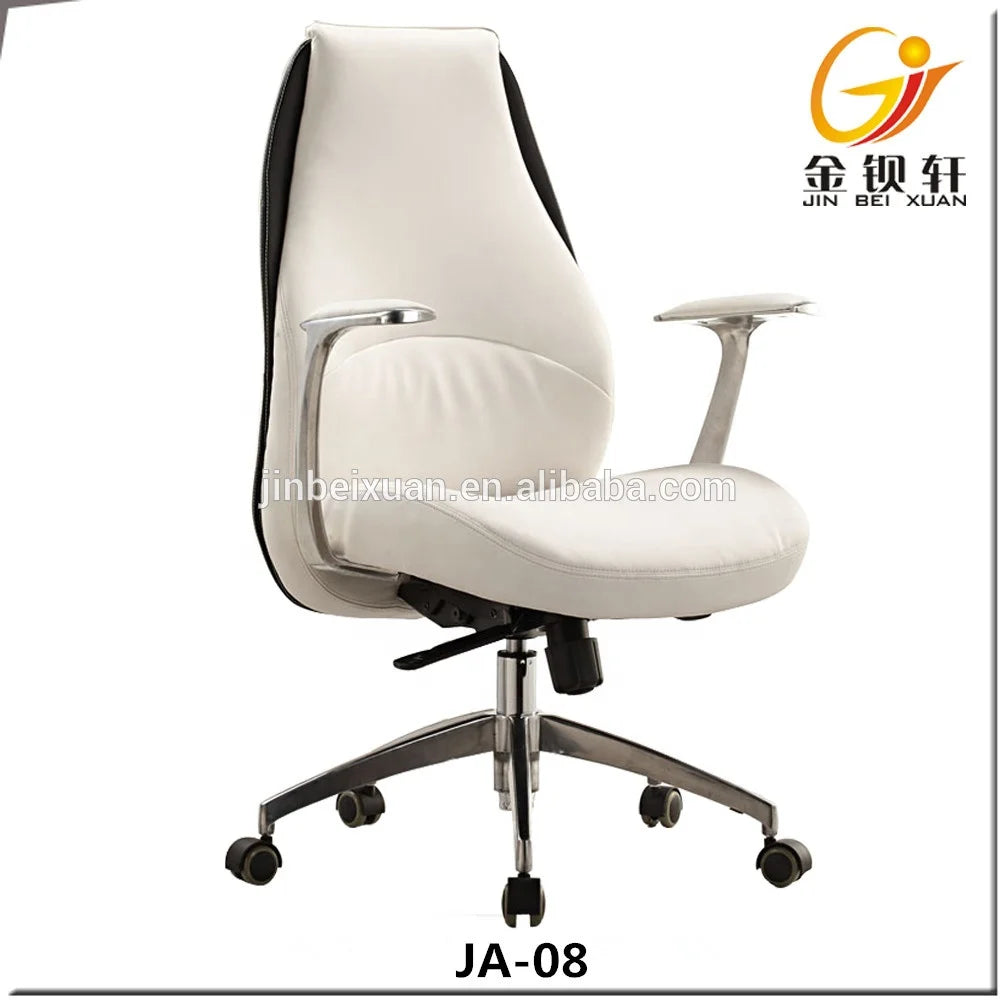JMT-042826 Elegant Beige Swivel Office Chair with Genuine Leather Upholstery and Modern Design JA-08