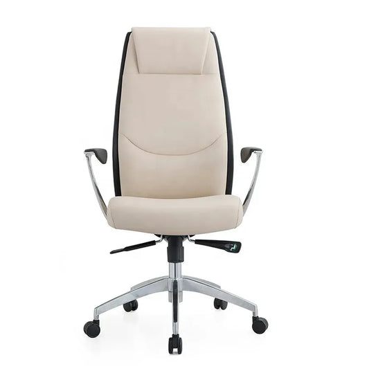 JMT-042826 Elegant Beige Swivel Office Chair with Genuine Leather Upholstery and Modern Design JA-08
