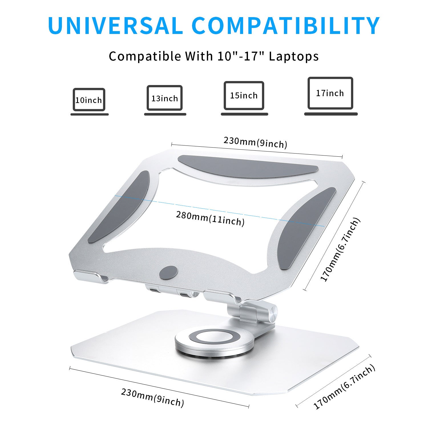 JMT-043018 360 Degree Rotating Aluminum Desktop Laptop Stand for 11-17.3 Inch Devices