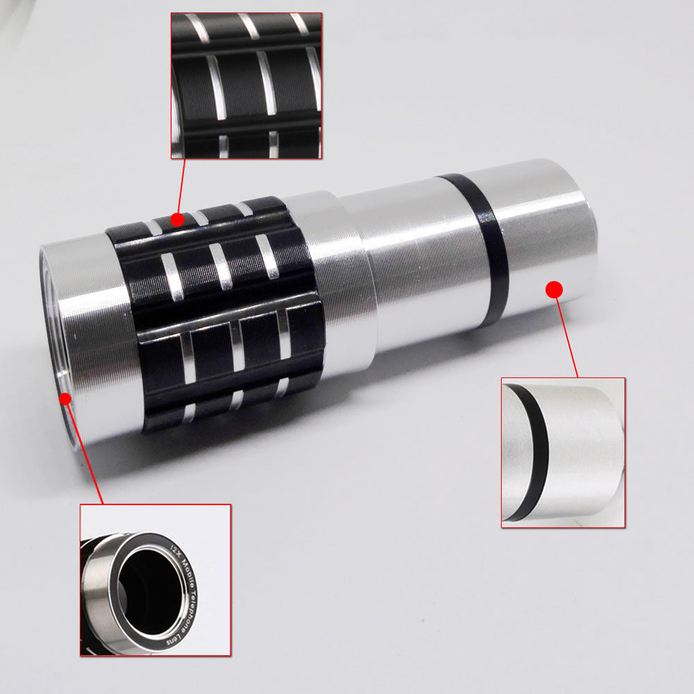 JMT-043082 12X Telescopic Lens Clip for Cell Phones - High-Definition Outdoor Photography Accessory