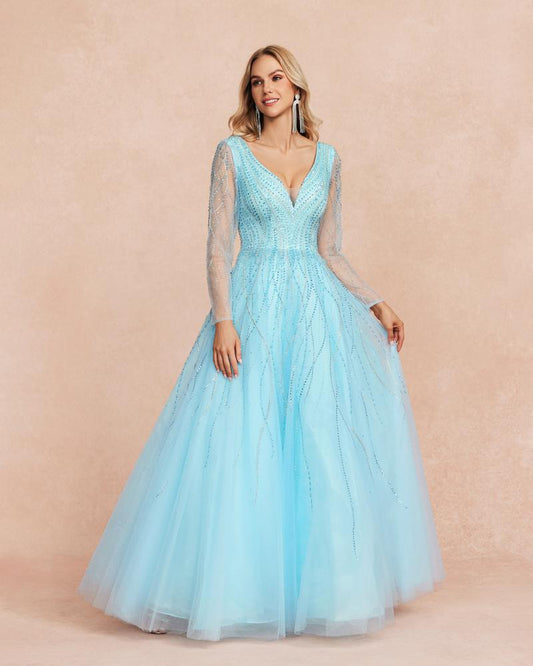 JMT-043466 Elegant Blue Evening Gown for Women - Style 0065
