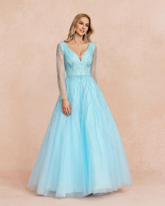 JMT-043466 Elegant Blue Evening Gown for Women - Style 0065