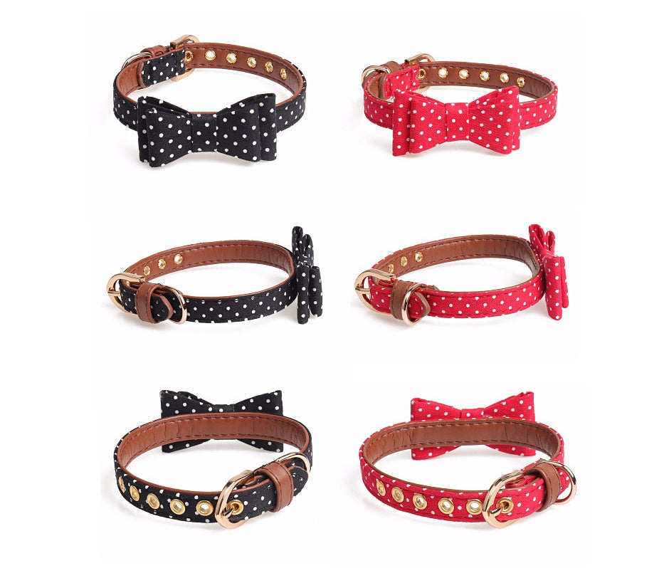 JMT-043722 Polka Dot Pet Bow Collar for All Seasons - S/M/L Adjustable Sizes