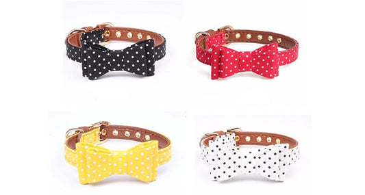 JMT-043722 Polka Dot Pet Bow Collar for All Seasons - S/M/L Adjustable Sizes