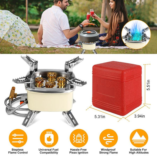 JMT-044106 13000W Portable Camping Stove with Five-Burner Design and Piezo Ignition for Outdoor Cooking
