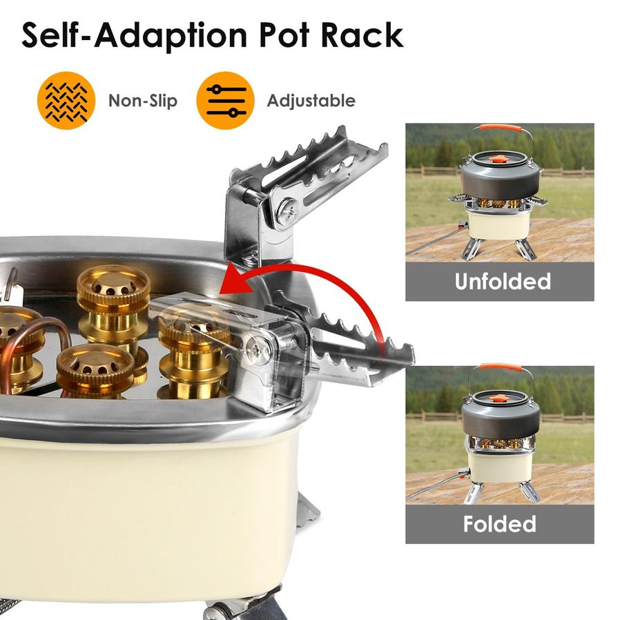 JMT-044106 13000W Portable Camping Stove with Five-Burner Design and Piezo Ignition for Outdoor Cooking