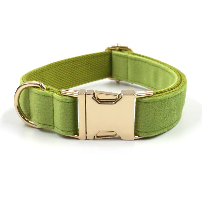 JMT-044874 Matcha Green Velvet Dog Collar with Gold Buckle and Bow, Multiple Sizes Available