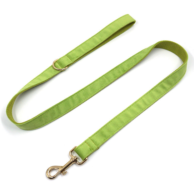 JMT-044874 Matcha Green Velvet Dog Collar with Gold Buckle and Bow, Multiple Sizes Available