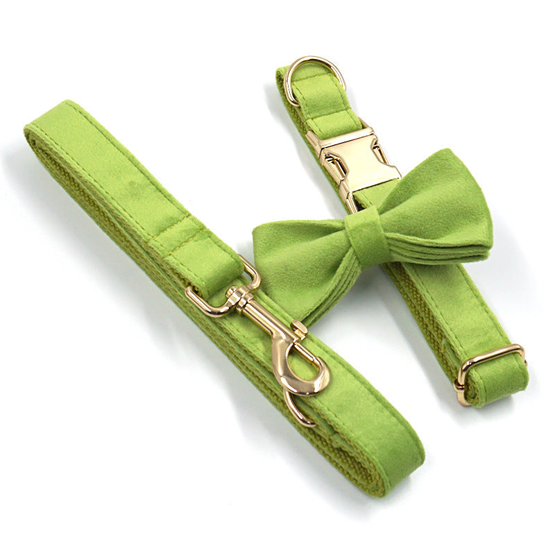 JMT-044874 Matcha Green Velvet Dog Collar with Gold Buckle and Bow, Multiple Sizes Available