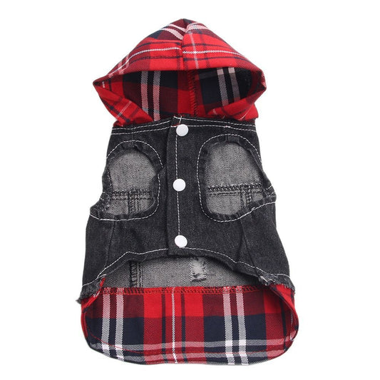 JMT-045002 Denim Four-Legged Pet Apparel in Navy and Red - Sizes XS to XXL