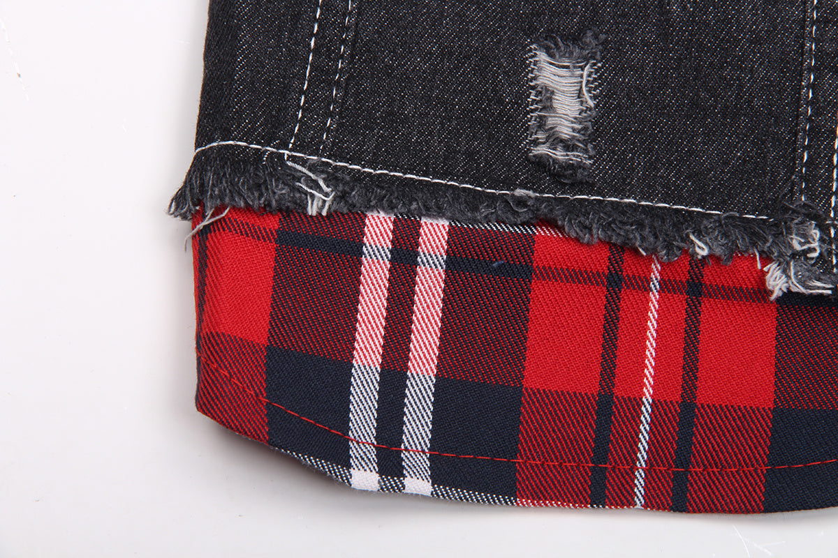 JMT-045002 Denim Four-Legged Pet Apparel in Navy and Red - Sizes XS to XXL