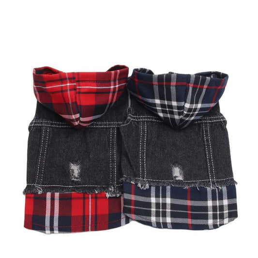 JMT-045002 Denim Four-Legged Pet Apparel in Navy and Red - Sizes XS to XXL