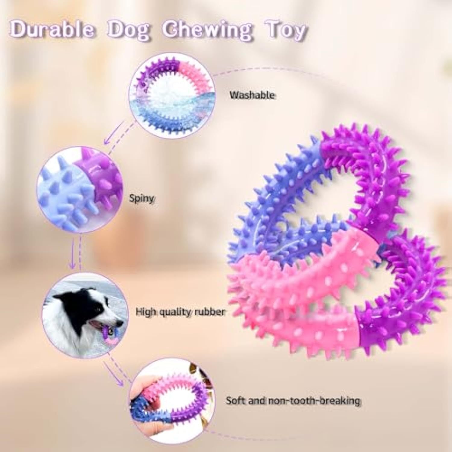 JMT-045194 Durable Rubber Chew Ring for Puppy Teething and Interactive Play for Small to Large Dogs