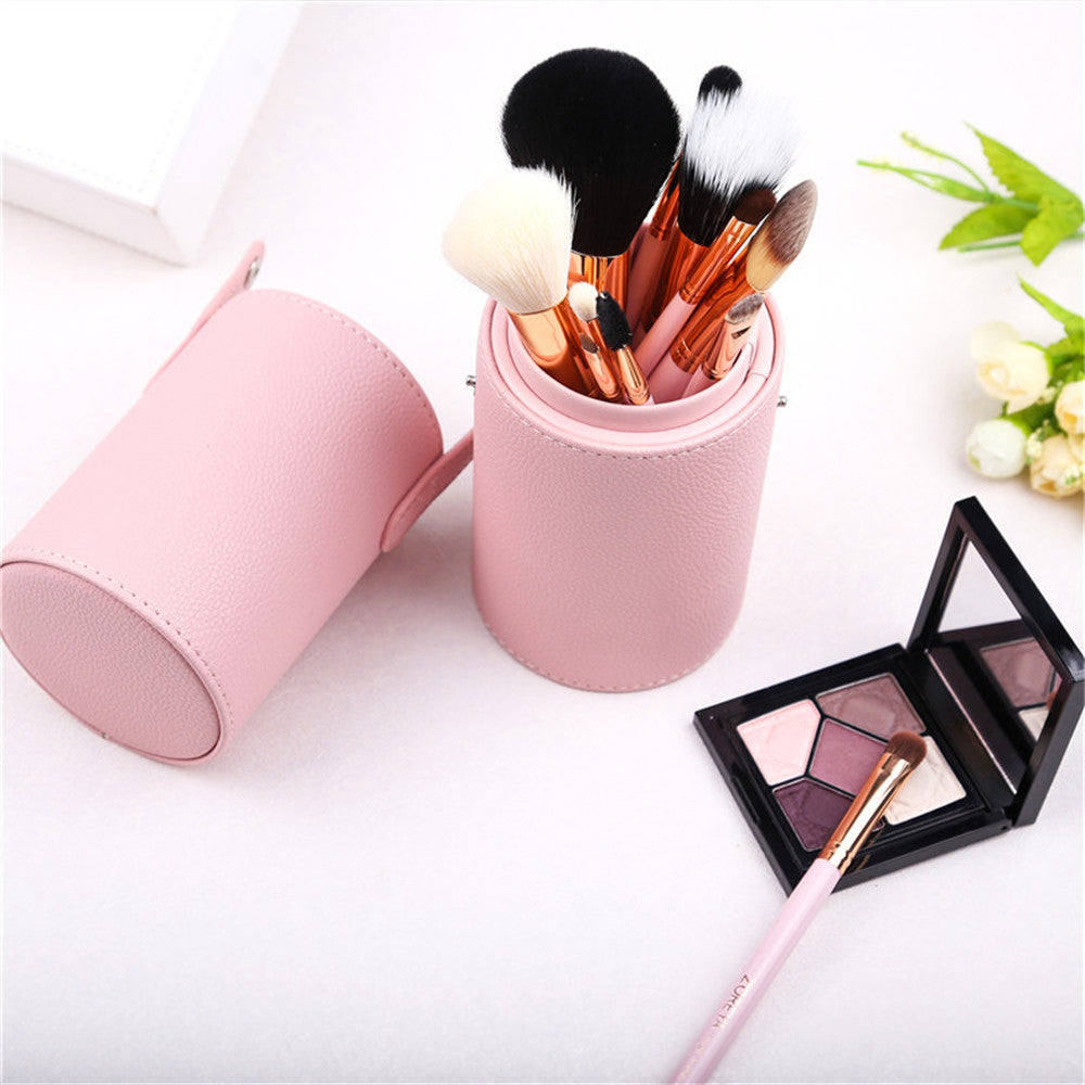 JMT-045642 12-Piece Synthetic Hair Makeup Brush Set with Aluminum and Wooden Handles, Available in Black, Pink, and White
