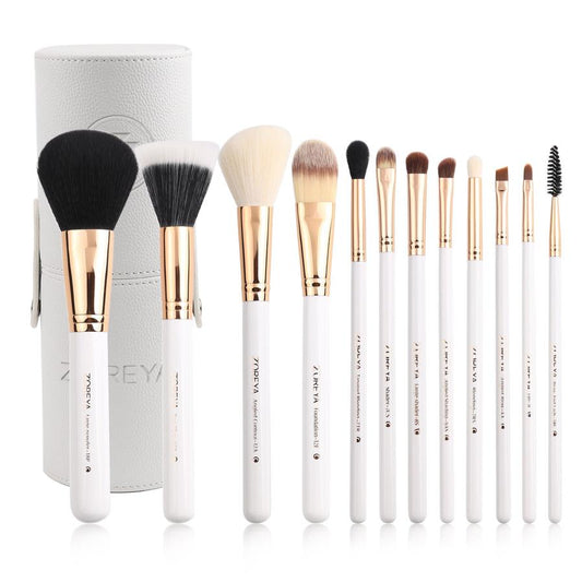 JMT-045642 12-Piece Synthetic Hair Makeup Brush Set with Aluminum and Wooden Handles, Available in Black, Pink, and White