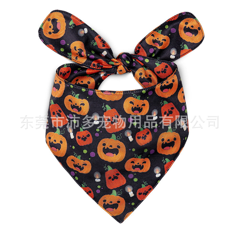 JMT-045834 Halloween Dog Saliva Towel - Double Layer Polyester Bib with Various Patterns