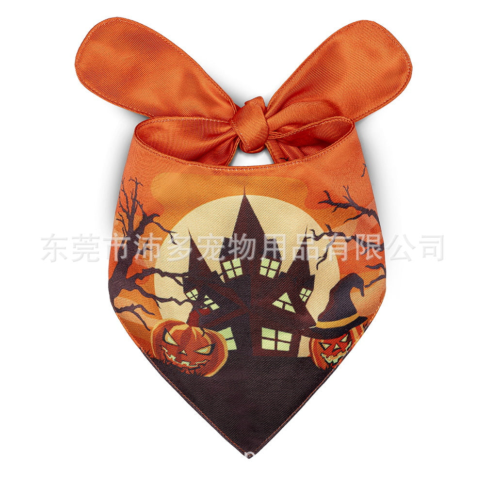 JMT-045834 Halloween Dog Saliva Towel - Double Layer Polyester Bib with Various Patterns