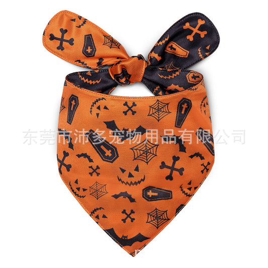 JMT-045834 Halloween Dog Saliva Towel - Double Layer Polyester Bib with Various Patterns