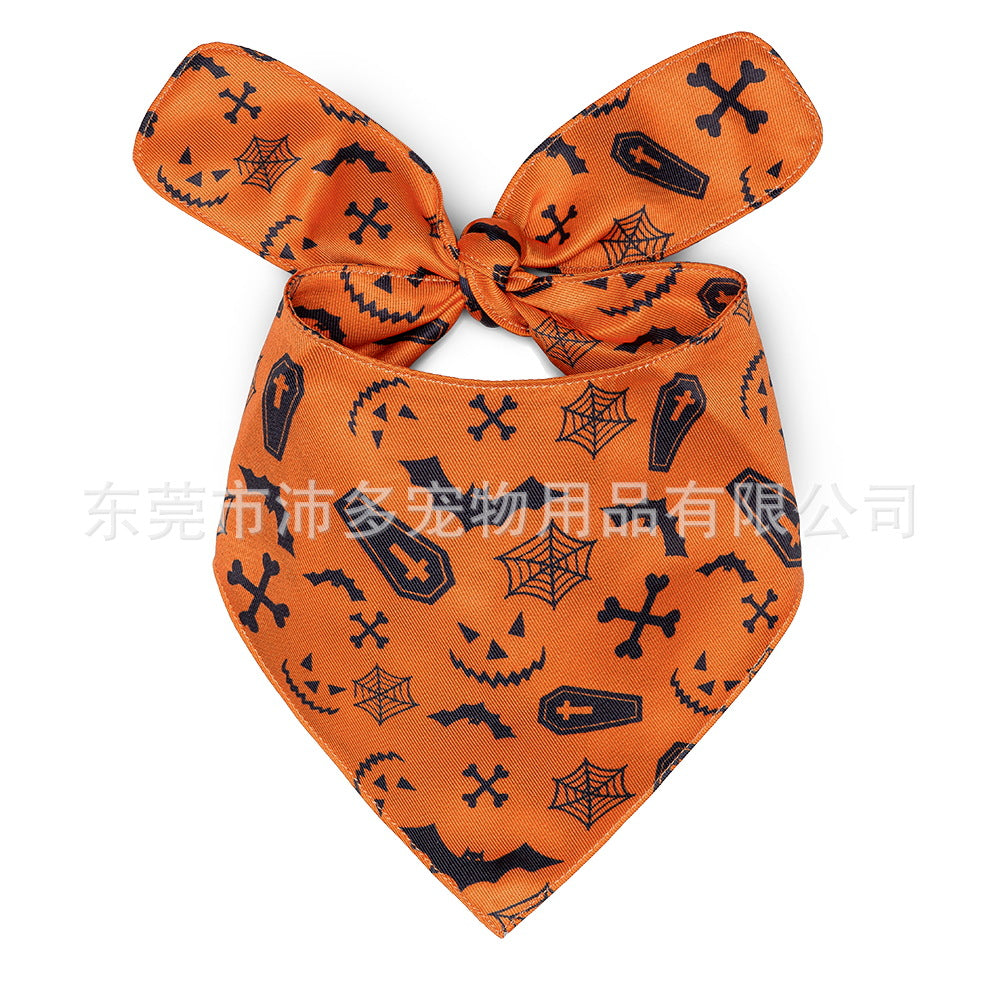 JMT-045834 Halloween Dog Saliva Towel - Double Layer Polyester Bib with Various Patterns