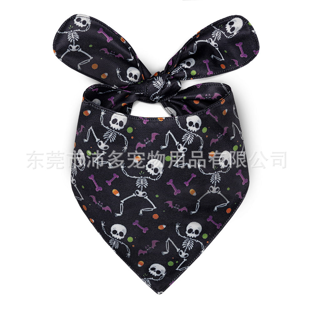 JMT-045834 Halloween Dog Saliva Towel - Double Layer Polyester Bib with Various Patterns
