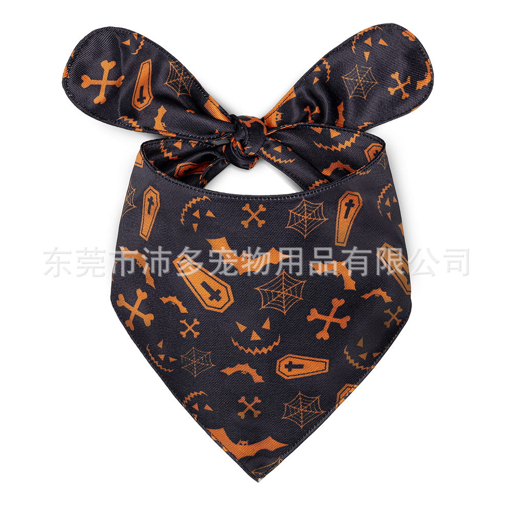 JMT-045834 Halloween Dog Saliva Towel - Double Layer Polyester Bib with Various Patterns