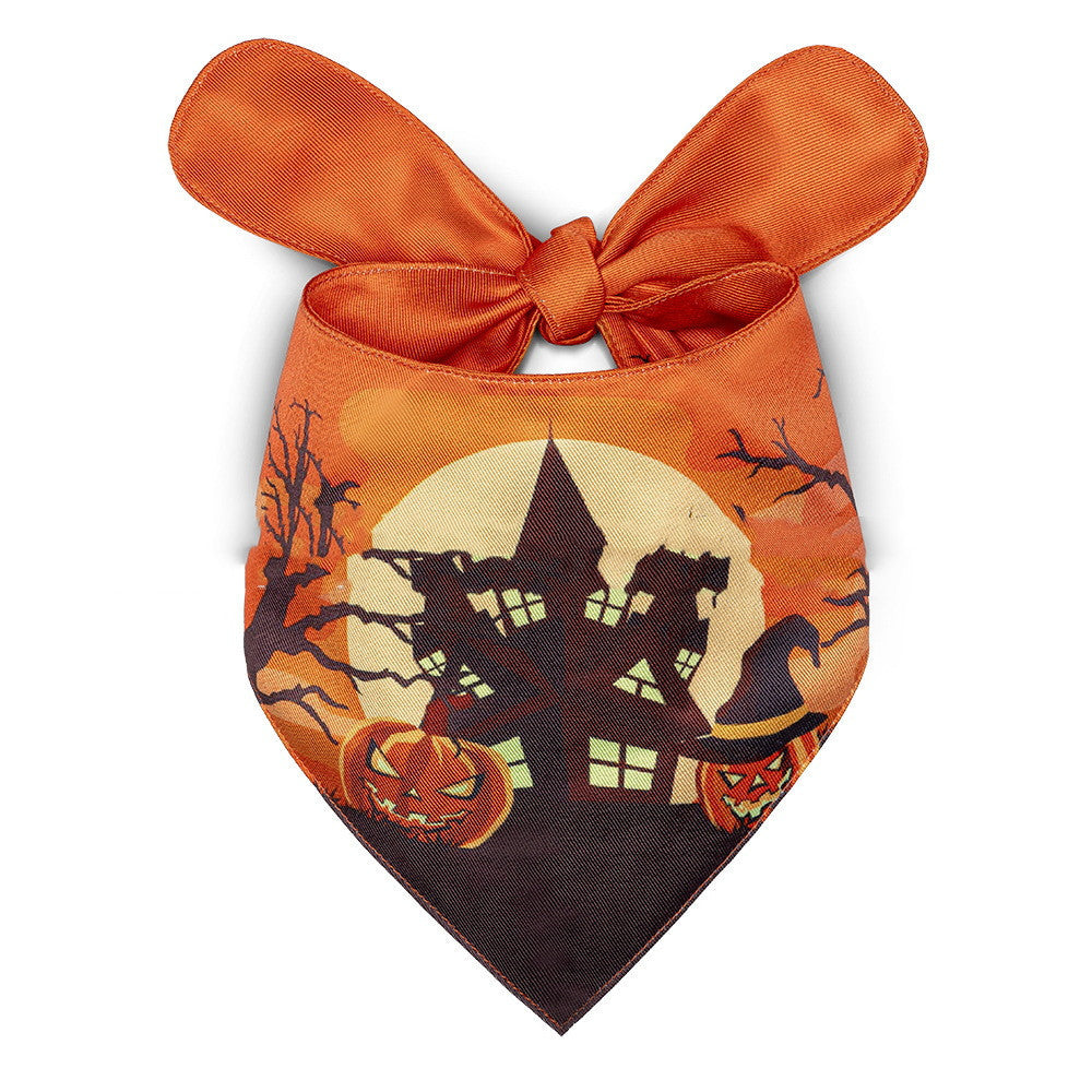 JMT-045834 Halloween Dog Saliva Towel - Double Layer Polyester Bib with Various Patterns