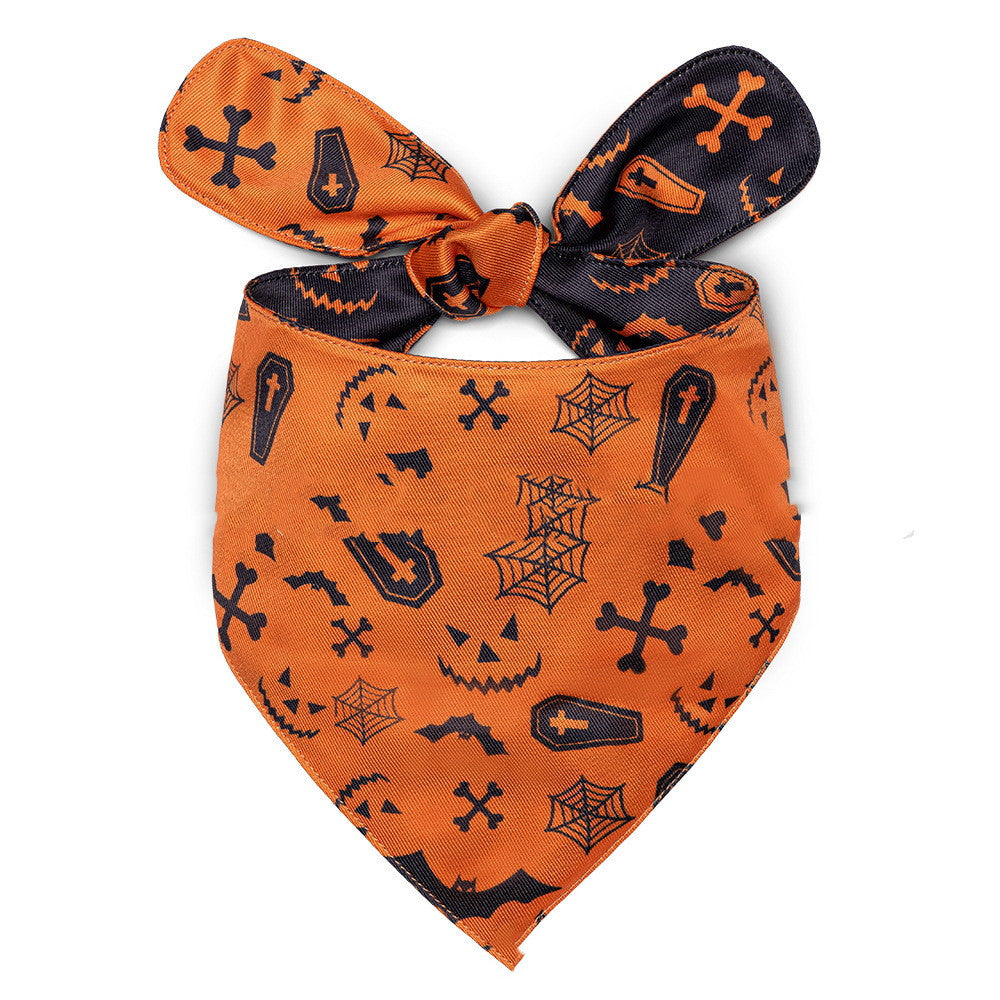 JMT-045834 Halloween Dog Saliva Towel - Double Layer Polyester Bib with Various Patterns