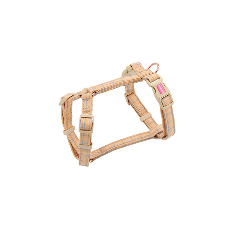 JMT-046858 Fashionable Pet Chest Back and Collar Set with Lattice Design - Available in Plaid Orange and Matcha Green