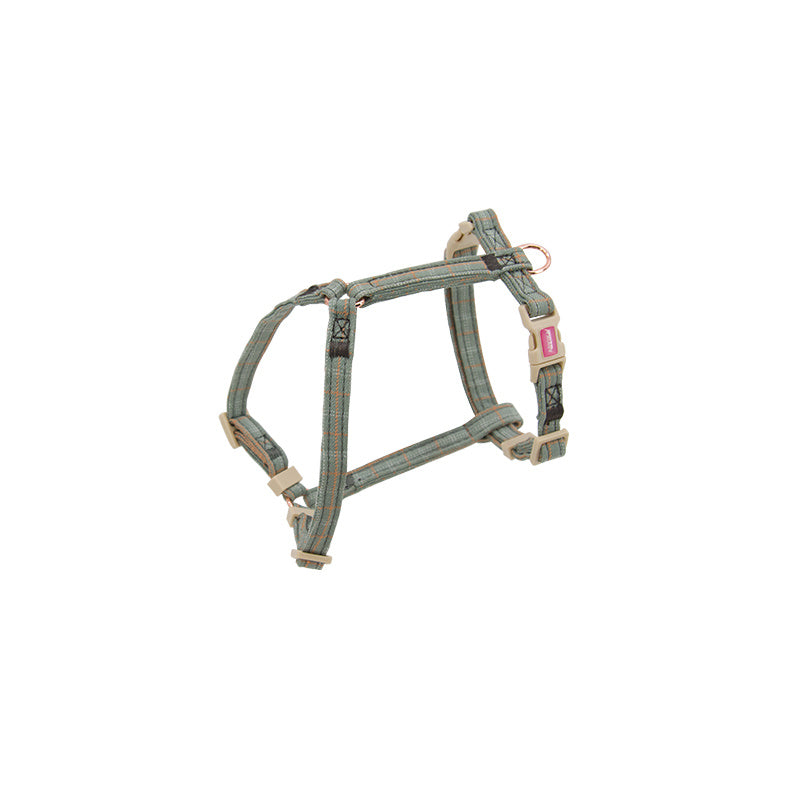 JMT-046858 Fashionable Pet Chest Back and Collar Set with Lattice Design - Available in Plaid Orange and Matcha Green