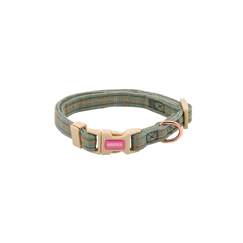 JMT-046858 Fashionable Pet Chest Back and Collar Set with Lattice Design - Available in Plaid Orange and Matcha Green