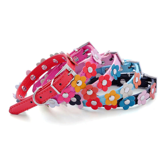 JMT-047178 Flower Pattern PU Pet Collar – Available in Multiple Sizes and Colors