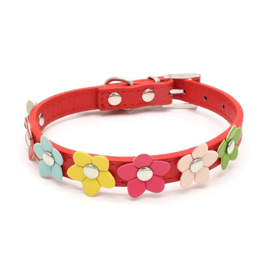 JMT-047178 Flower Pattern PU Pet Collar – Available in Multiple Sizes and Colors