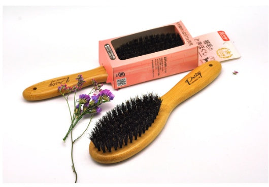 JMT-047498 Bamboo Hair Brush with Wild Boar Bristles and Ergonomic Handle