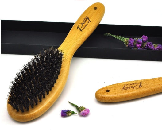 JMT-047498 Bamboo Hair Brush with Wild Boar Bristles and Ergonomic Handle