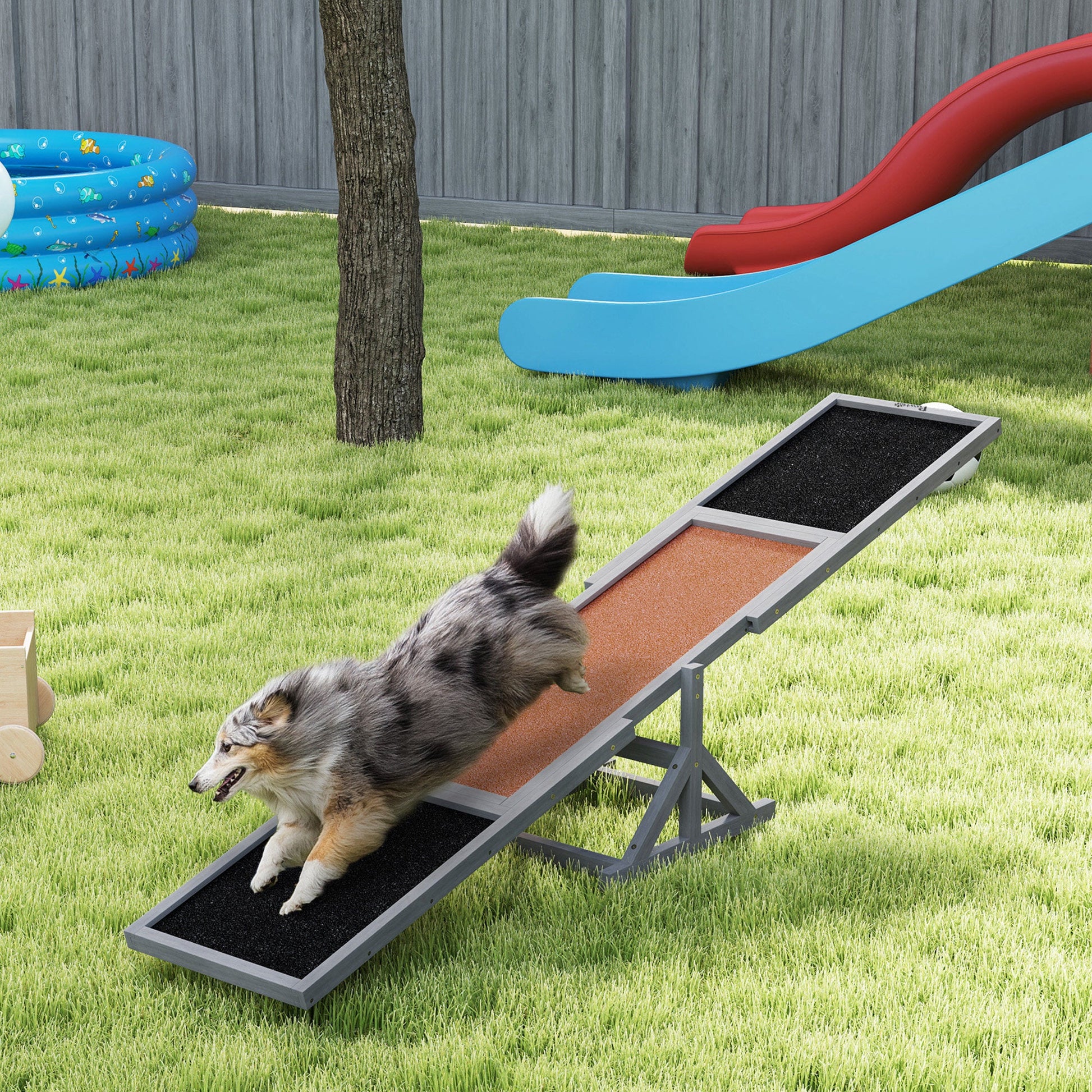 JMT-047498 Wooden Dog Agility Seesaw, Weather Resistant, for Training and Exercise, 83 L x 16 W x 14 H, Suitable for Dogs up to 110 lbs