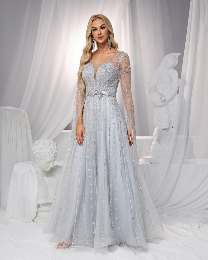 JMT-047754 Elegant Silver Evening Dress for Women - Classy and Timeless Design