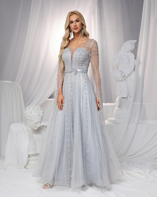 JMT-047754 Elegant Silver Evening Dress for Women - Classy and Timeless Design