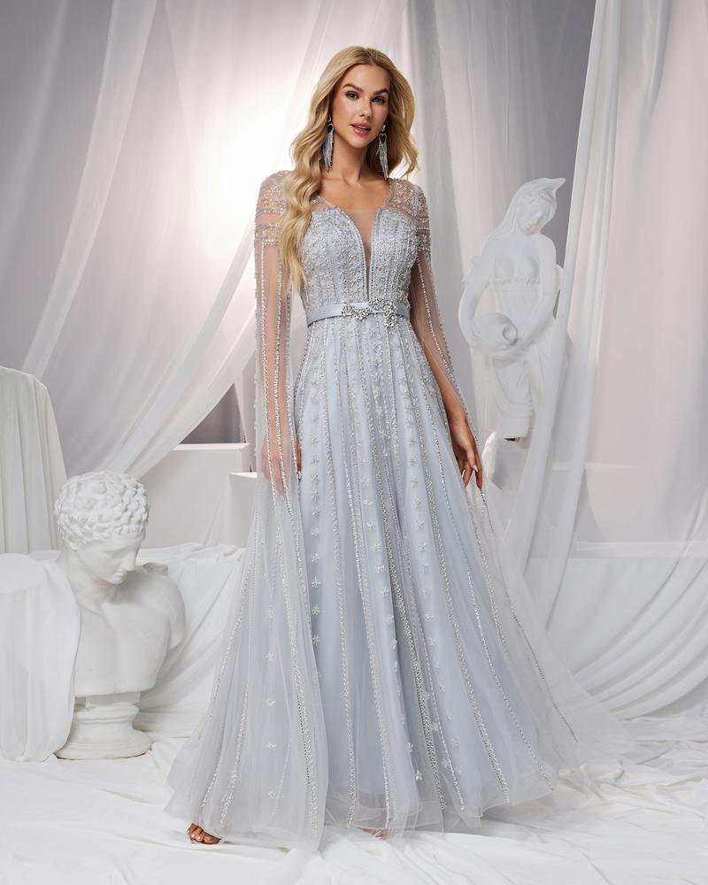 JMT-047754 Elegant Silver Evening Dress for Women - Classy and Timeless Design