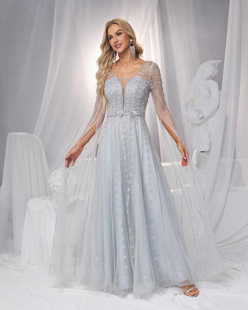 JMT-047754 Elegant Silver Evening Dress for Women - Classy and Timeless Design
