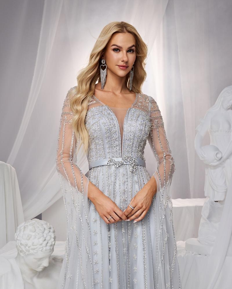JMT-047754 Elegant Silver Evening Dress for Women - Classy and Timeless Design